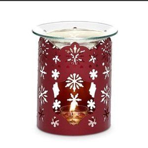 PartyLite Red Winter Lace Fragrance Warmer Candle Holder NIB
